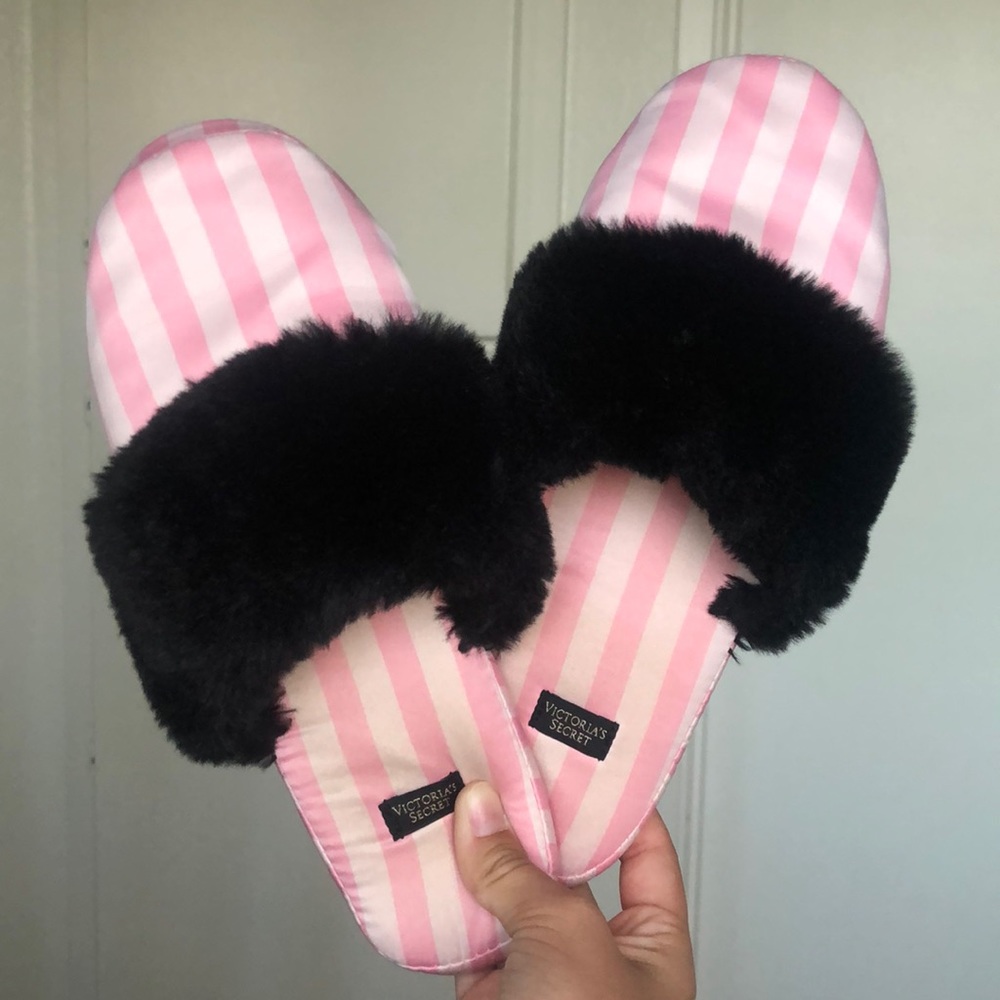 Striped and furry Victoria Secret slippers